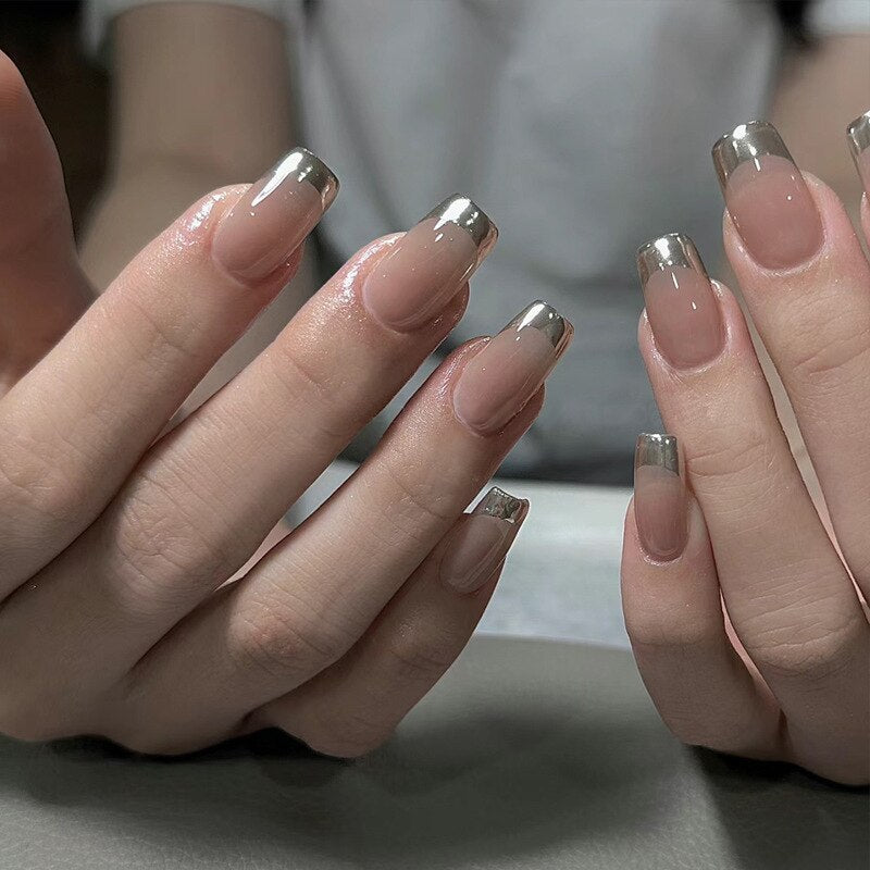 24pcs pink clouds design false nails with glue press on nails medium length acrylic nails coffin full cover nails tips supplies