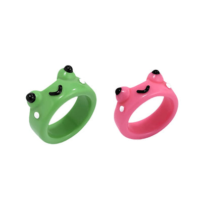 2Pc Cute Frog Rings Lover Polymer Clay Resin Acrylic Rings for Women Girls Couple Travel Ring Summer Fashion Animal Jewelry Gift
