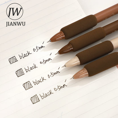 JIANWU 4Pcs/Set Retro Cute Coffee Style Gel Pens 0.5mm Black Ink Student Office Signature Pen Kawaii Stationery Writing Supplies