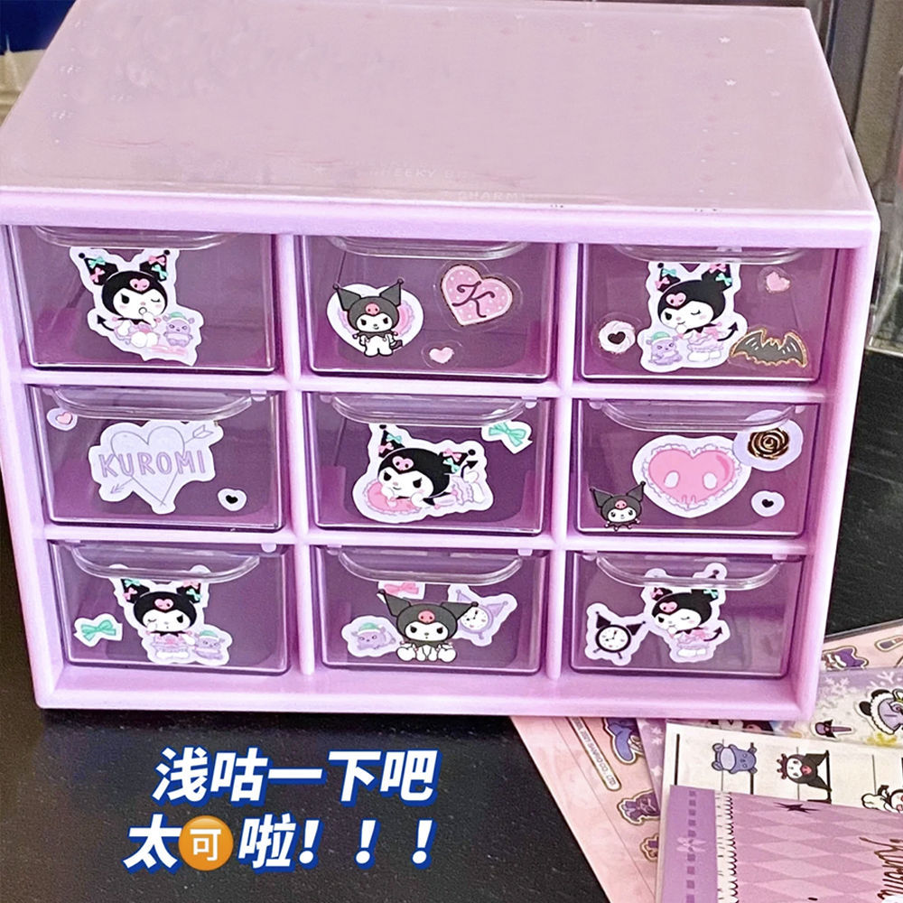 Sanrio Kuromi Kawaii Anime Sticker Accessories Diy Storage Box Cute Cartoon Cinnamoroll Dormitory Divided Drawer Case Toys Girls