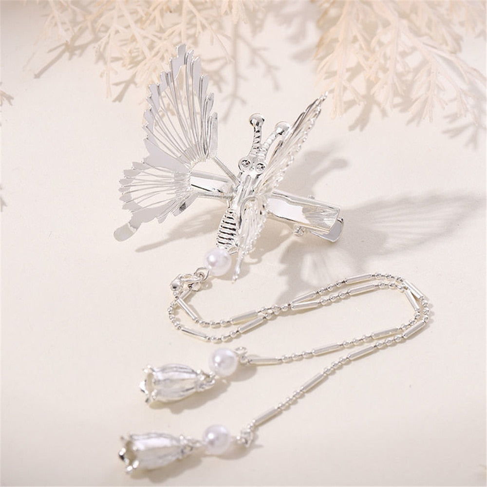 Elegant Tassel Butterfly Hairpin Female Antique Accessories Trembling Butterfly Side Clip Moving Butterfly Hairpin Headdress