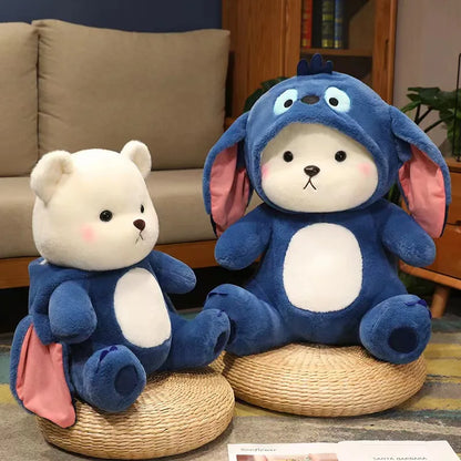 26cm/40cm Cute Bear Turn Into Disney Stitch Plush Toys Lovely Soft Stuffed Cartoon Animals Dolls For Birthday Christmas Gift