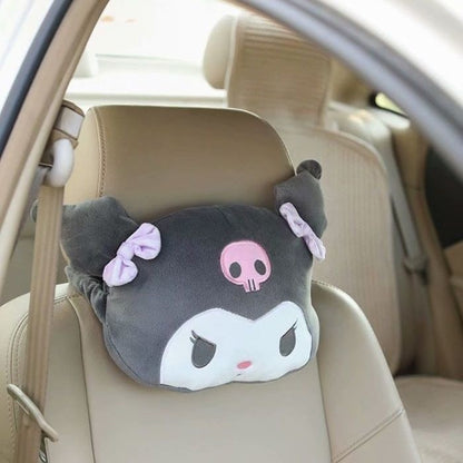 Cute Sanrio Kuromi My Melody Car Seat Pillow Plushie Pink Car Headrest Neck Pillow And Seat Belt Cartoon Stuffed Animal Plush Head Cushion Neck Support