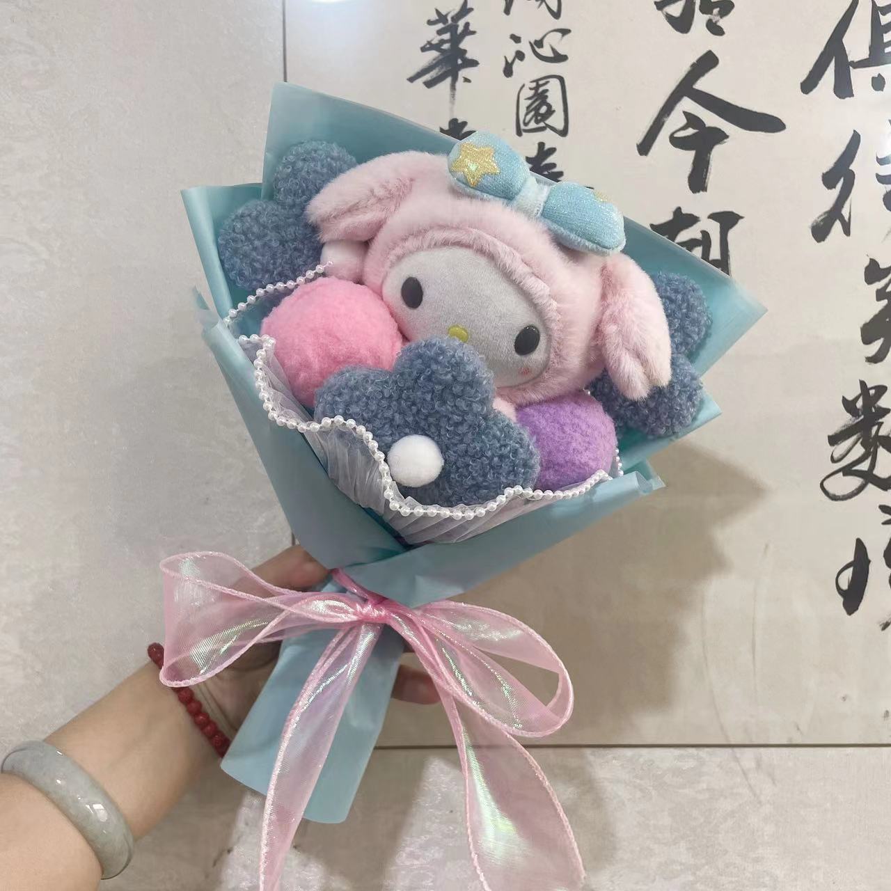 Cartoon My Melody Kuromi Cinnamoroll Kt Cat Hello Kitty Plush Doll Toy Sanrio Bouquet Gift Box Valentine's Day Christmas Graduation Gifts