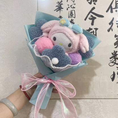 Cartoon My Melody Kuromi Cinnamoroll Kt Cat Hello Kitty Plush Doll Toy Sanrio Bouquet Gift Box Valentine's Day Christmas Graduation Gifts