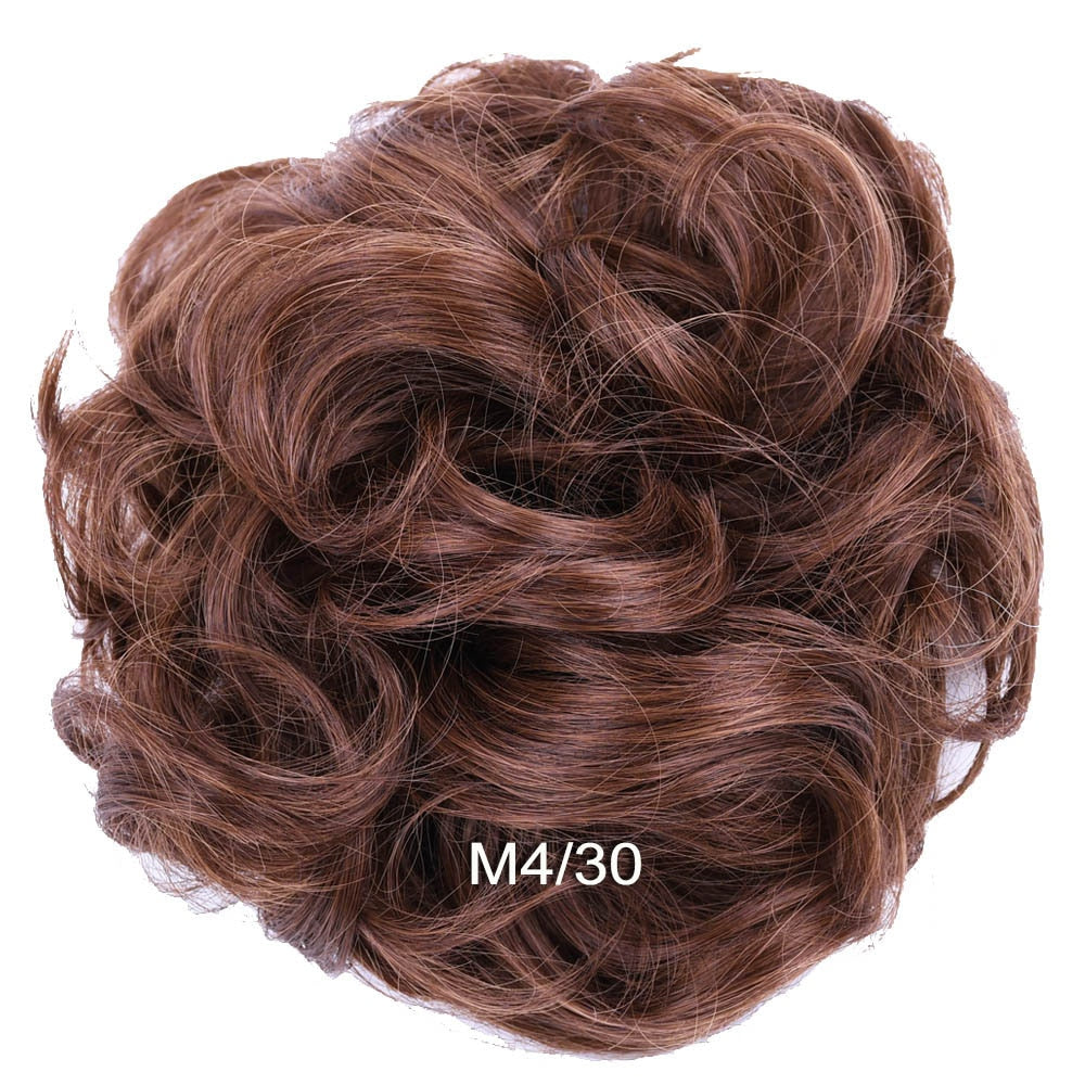 Jeedou Messy Bun Chignon Donut Hair Pad Elastic Hair Rope Rubber Band Synthetic Hairpiece Black Gary Brown Color