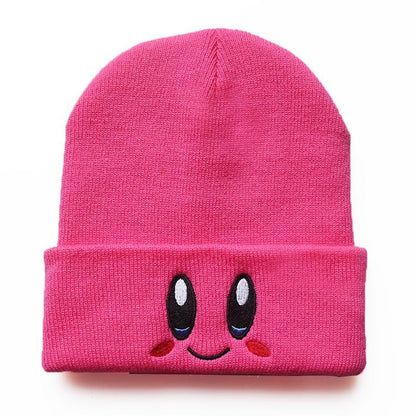 Kirby Winter Cute Smiley Eye Embroidered Knit Cap Stretch Cartoon Beanie Women's Preppy Hood Hipster  Student Warm Headwear