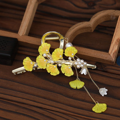 New Classical Orchid Pearl Tassel Grab Clip Ladies Ponytail Clip Flower Shark Clip Girl Elegant Headwear Accessories