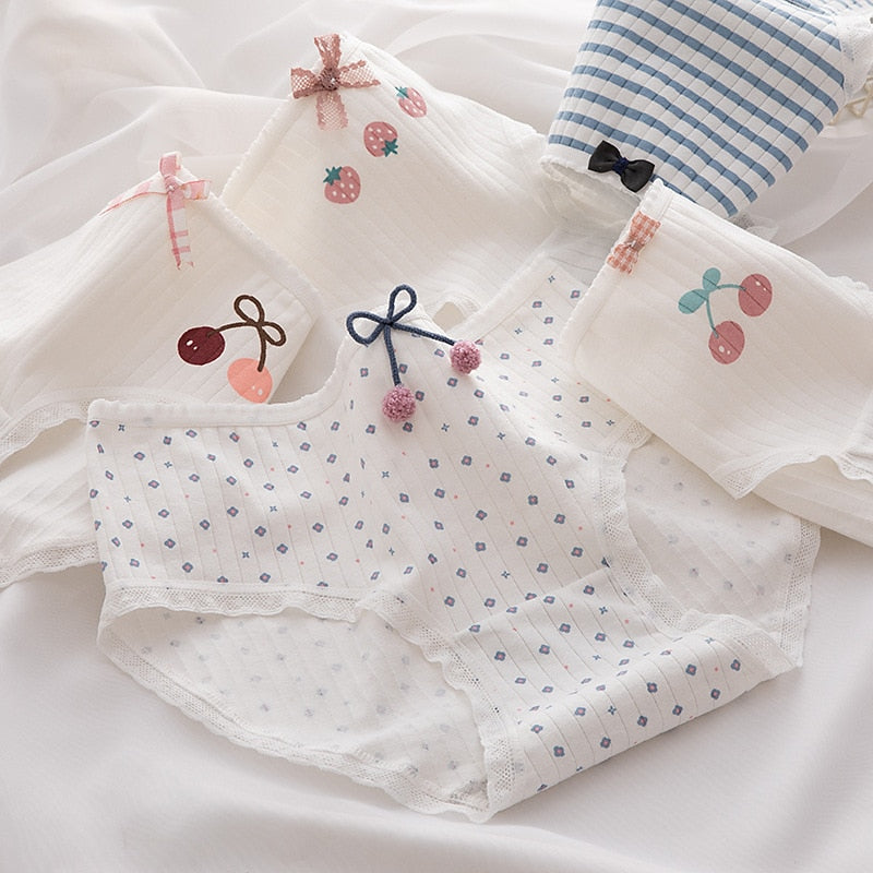 5Pcs/set Cotton Panties for Women Girl Briefs Underwear Plus Size Cute Soft Short Pantys Lingerie Female Ladies Underpants