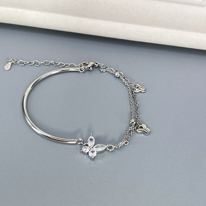VENTFILLE 925 Sterling Silver Diamond-Studded Butterfly Bracelet Women's Fashion Temperament Flower Adjustable Bracelet