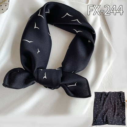 Women Small Satin Silk Scarf Square Print Wrap Foulard Femme Handkerchief Bandana Neck Hair Skinny Tie Scarves Shawls