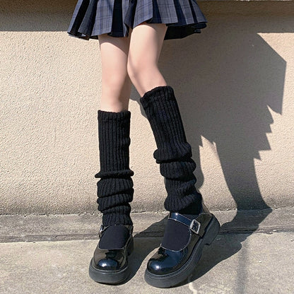 Japanese Lolita White Black Leggings Leg Warmers Women Girls Kawaii Knitted Socks Boot Cuffs Warm Foot Cover
