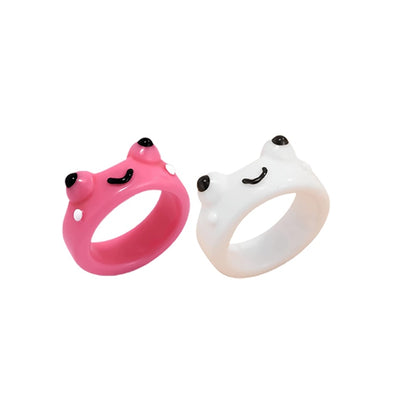 2Pc Cute Frog Rings Lover Polymer Clay Resin Acrylic Rings for Women Girls Couple Travel Ring Summer Fashion Animal Jewelry Gift
