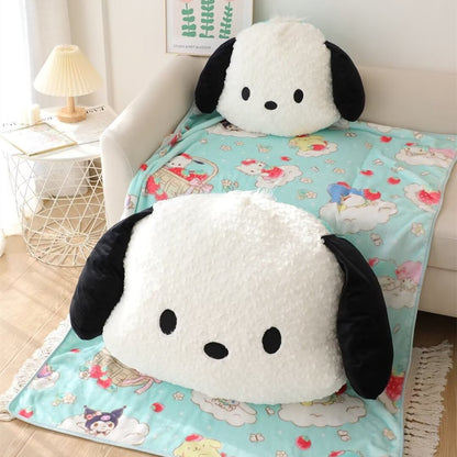 Cute Sanrio Pochacco Headrest Safety Belt Cover Soft Car Accessories Stuffed Animal Back Cushion Plushies Hug Pillow Blanket Plush Toy Birthday Gifts