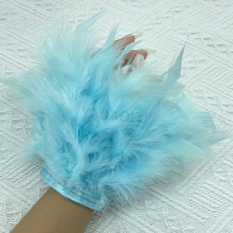 Women Natural Fur Feather Cuffs Snap On Bracelet Arm Cuff Shirts Sleeves For Women Real Ostrich Feather  Anklet Wrist Cuff