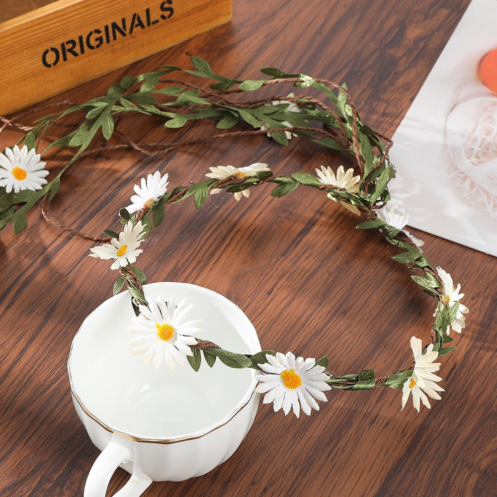 Bohemian Rattan Flower Vines Crown Headband for Bride Wedding Hair Accessories Girls Floral Wreath Head Band Hairstyles Headdres