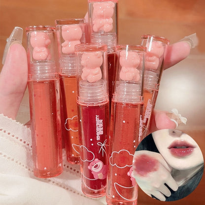 Little Bear Crystal Frozen Strawberry Glossy Lip Glaze Mirror Whitening Nude Doodle Lip Korean Makeup y2k Cosmetics Lipsticks