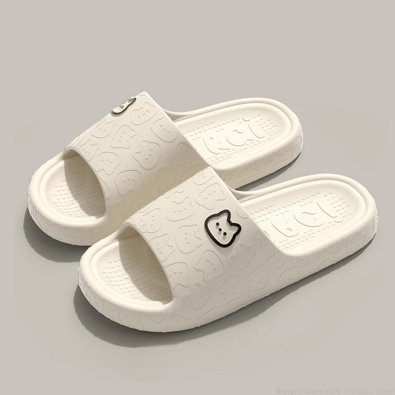 Cute Cat Print Women Slippers Home Indoor Slides Men Women Flat Slippers Cartoon Non-Slip Outdoor Beach Slides Shoes Shower