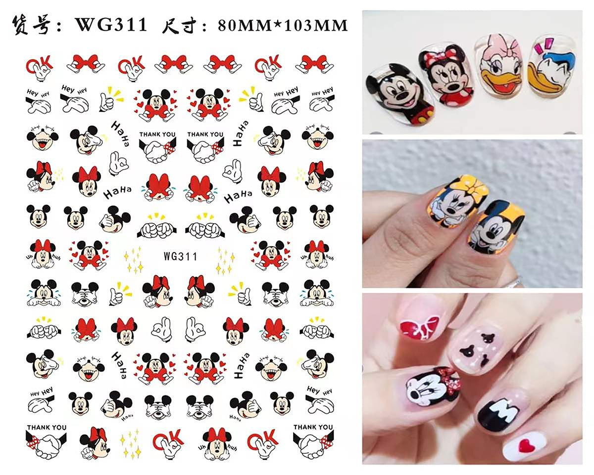 Cute Anime Character Series Nail Stickers Nail Art Supplies Disney Mickey Stitch Donald Duck 3D Stickers Nail Art Decorations