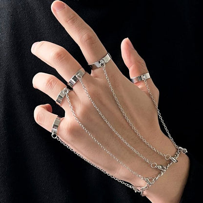 Vintage Punk Butterfly Tassel Chain Ring With Bracelet Link Wrist Chain Finger Rings For Women Flower Pearl Zircon Ring Jewelry