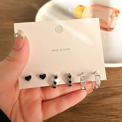 FNIO Korean Fashion Metal Love Heart Circle Drop Small Earrings for Women Trend Pendant Piercing Earrings Set Jewelry