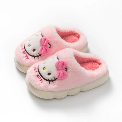 Kawaii Sanrio Hello Kitty Slippers Non-Slip Warm Cute Cartoon Anime Home Autumn and Winter Girls Plush Slipper Plush Gifts