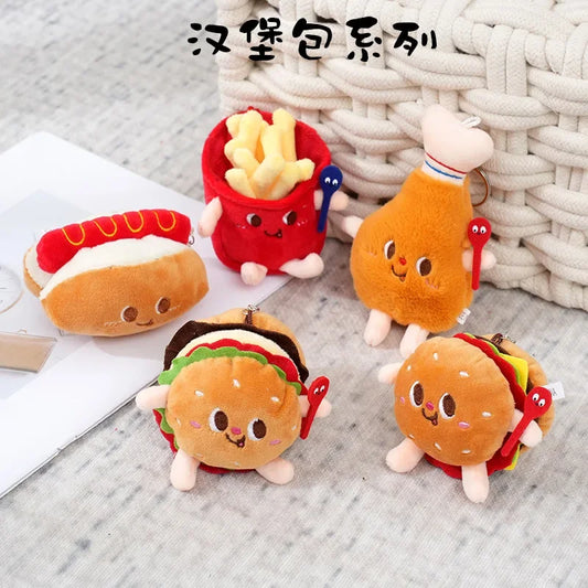 Plush Food Toys Pizza Burger Fries Toast Hot Dogs Fun Decorations Children's Gifts Birthday Gifts Plush Key Pendant