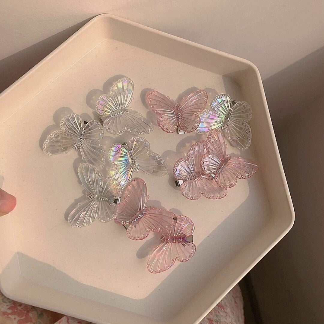 5Pcs Fashion Girls Transparent Butterfly Pink Hairpin Children Heart Shape Hair Clips Women Barrettes Headband Hair Accessories