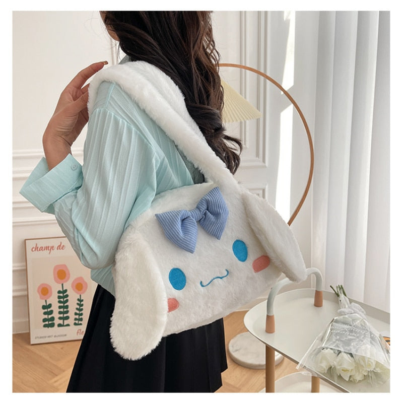 Kawaii Sanrio Plush Cinnamoroll Melody Kuromi Women Tote Handbags Shoulder Bags Fashion Female Messenger Bags Purses Xmas Gifts