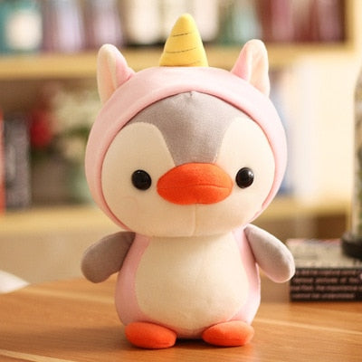 Kawaii Plush Toy Penguin Turn To Dinosaur Frog Unicorn Bee Stuffed Doll Cartoon Animal Birthday Christmas Gift for Kids Children