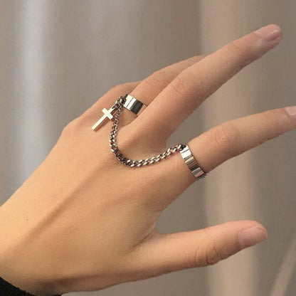 Vintage Punk Butterfly Tassel Chain Ring With Bracelet Link Wrist Chain Finger Rings For Women Flower Pearl Zircon Ring Jewelry