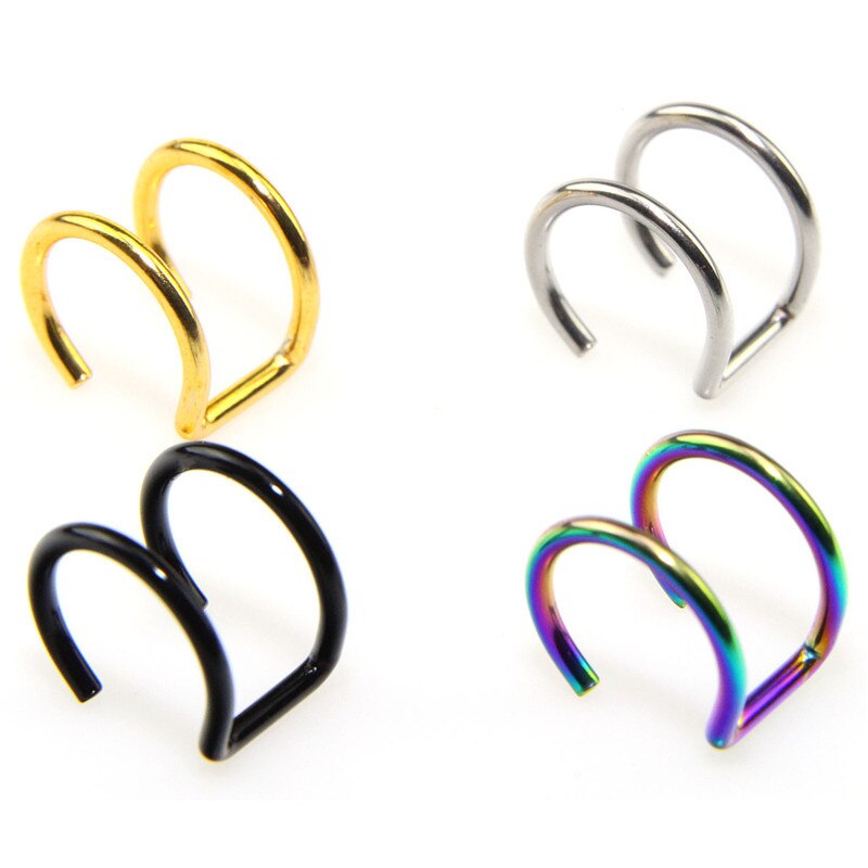 1pcs Women Lips Rings Medical Titanium Steel Fake Nose Ring Septum Piercing Clip on Mouth Ring Fake Piercing Body Clip Hoop