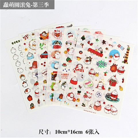 6pcs/lot  Waterproof Cartoon Cute Transparent Diy Decoration Stickers Korea Hand Account Stickers Kawaii Plastic Cup Stickers