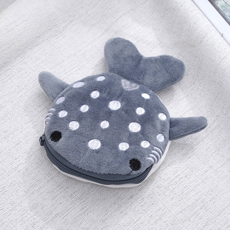 Kawaii Whale Shark Plush Makeup Bag Cute Kawaii Wallet Stuffed Animal Plushie Blue Small Coin Purse Zipper Womens Girls Change Key Credit Cards Earphone Pouch