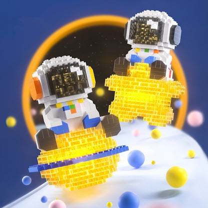 Micro Building Blocks Space Aerospace Series Glowing Astronaut Figure With Light DIY Bricks Set Toys For Children Christmas Gift
