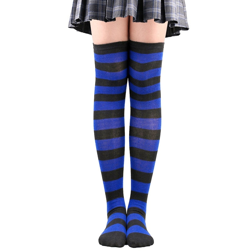 Women Thigh High Over The Knee Socks For Ladies Black White Striped Hosiery Long Cotton Stockings Knitted Warm Soks