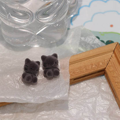 New Cute Flocking Plush Cat Earring Japan Korea for Women Girls Bear Cartoon with A Hundred Earrings Party Jewelry Gifts