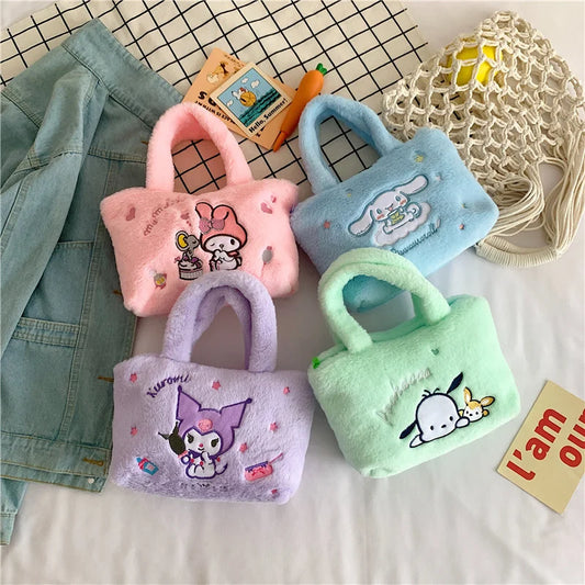 Kawaii Sanrio Plush Bag Kuromi Backpack Anime Melody Cinnamoroll Plushie Handbags Pochacco Cartoon Stuffed Bag for Girls Gifts