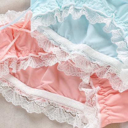 Japanese Style Soft Ice Silk Cute Lovely Sweety Lace Cotton Princess Cosplay Women Underwear Lolita Low Waist Breathable Panties