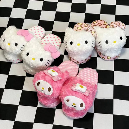 Sanrio Hello Kitty Melody Kuromi Kawaii Plush Toys Slipper Home Dormitory Slippers Anime Accessories Christmas Gifts