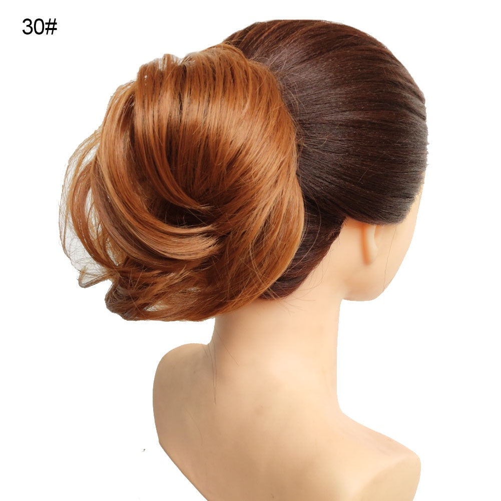 Jeedou Messy Bun Chignon Donut Hair Pad Elastic Hair Rope Rubber Band Synthetic Hairpiece Black Gary Brown Color