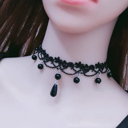 Korean Fashion Velvet Choker Necklace for Women Vintage Lace Necklace with Pendants Gothic Girl Neck Jewelry Accessories