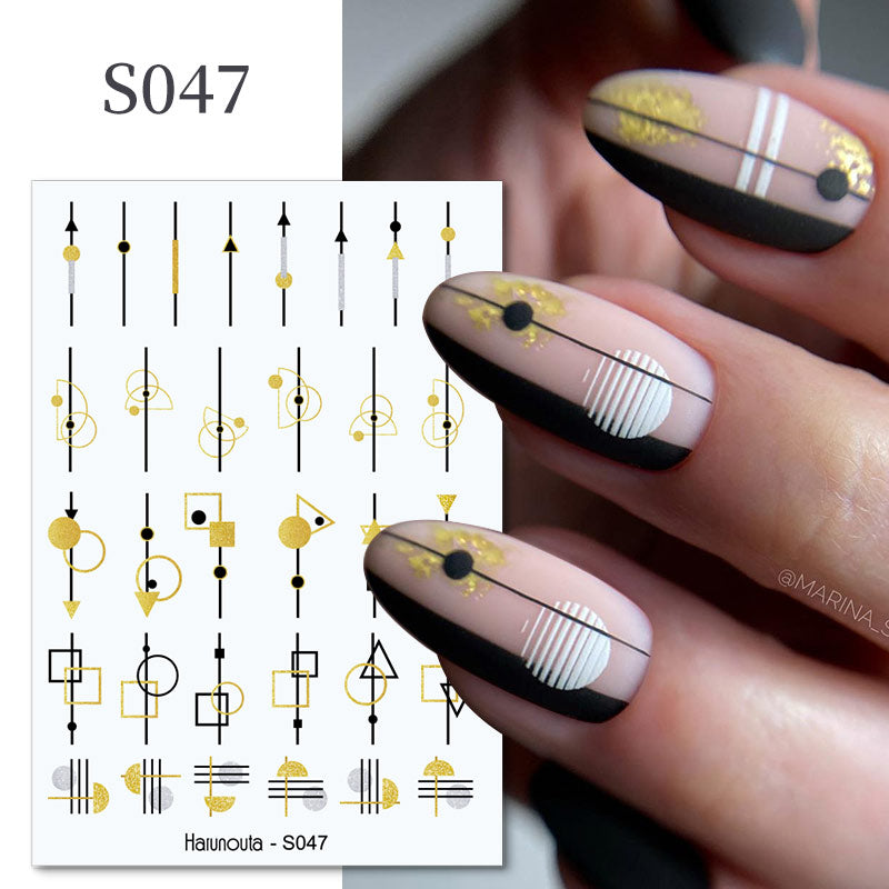 Harunouta Simple Flowers 3D Nail Stickers Gold Heart French Tip Lines Leopard Print Design Adhesive Sliders Manicure Nail Decals