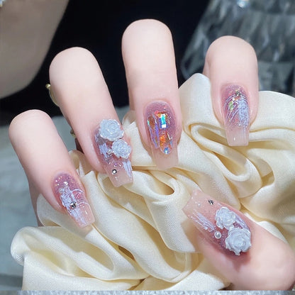 24pcs Wearable Pink Press On Fake Nails Tips With Glue false nails design Butterfly Lovely Girl false nails With Wearing Tools