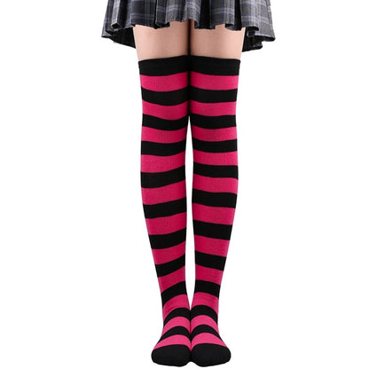 Women Thigh High Over The Knee Socks For Ladies Black White Striped Hosiery Long Cotton Stockings Knitted Warm Soks