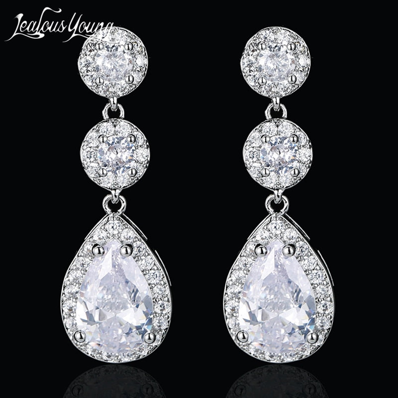 Luxury Zircon Wedding Long Dangle Earrings with Round Water Drop Elegant CZ Earrings for Women Bridal Wedding Jewelry Dress