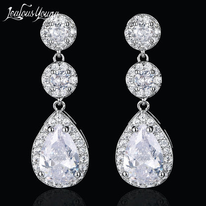 Luxury Zircon Wedding Long Dangle Earrings with Round Water Drop Elegant CZ Earrings for Women Bridal Wedding Jewelry Dress