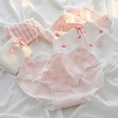 5Pcs/Set Soft Cotton Panties For Women Cute Girls Briefs Female Mid Waist Underwear Intimates Underpants Lingerie Shorts
