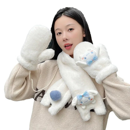 Sanrio  Scarf Hello Kitty Cinnamoroll Pochacco Winter Loveliness Cartoon Girl Keep warm Plush Gift Gloves  Hello Kitty Scarf