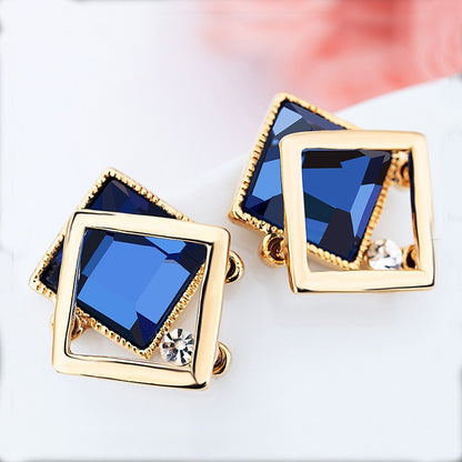 New Blue Color Dangle Earring for Women Round Metal Flower Leaf Crystal Gem Star Brincos Sweet Wedding Party Jewelry Xmas Gift